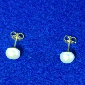 8mm Pearl Stud Earrings, 19k Gold-Filled Posts, White Round Classic Gift